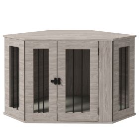 Dog Crate Furniture with Cushion, 41 Inch Corner Design Dog Crate End Table for Medium Dogs, Walnut Brown