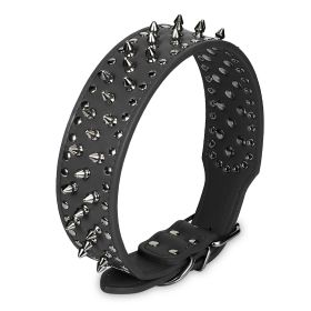 Dog Leather Collar Spiked Studded Pet Dog Collar Adjustable Neck Pitbull Mastiff Collar (Option: BLK_XL)