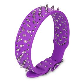 Dog Leather Collar Spiked Studded Pet Dog Collar Adjustable Neck Pitbull Mastiff Collar (Option: PPL_L)