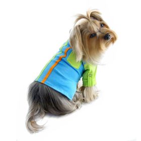 Knit Cotton Contrast Shirt with Roll Up Sleeves (Color: Green/Blue, size: XS)